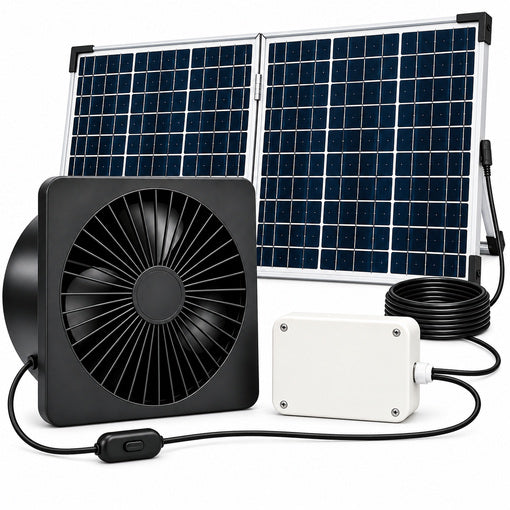 25W Solar-Powered Ventilation Fan Kit with 4000mAh Battery Backup