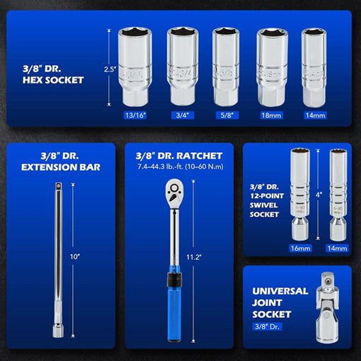 Magnetic Swivel Spark Plug Socket Set with Torque Wrench