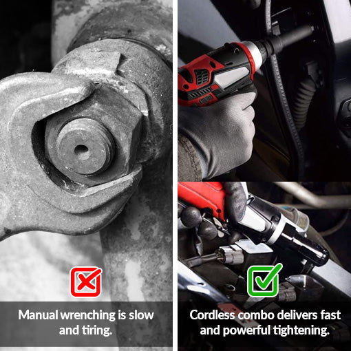 12V Cordless Brushless Ratchet Wrench & Impact Wrench Combo Tool