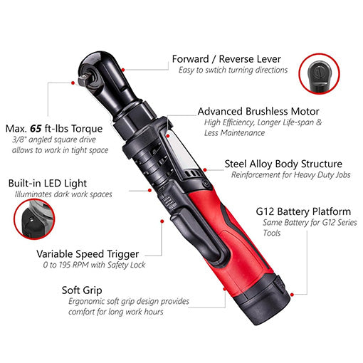 12V Cordless Brushless Ratchet Wrench & Impact Wrench Combo Tool
