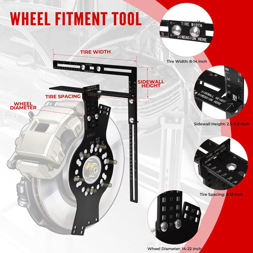 Wheel Fitment Tool with Tire Size Attachment