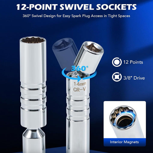 Magnetic Swivel Spark Plug Socket Set with Torque Wrench