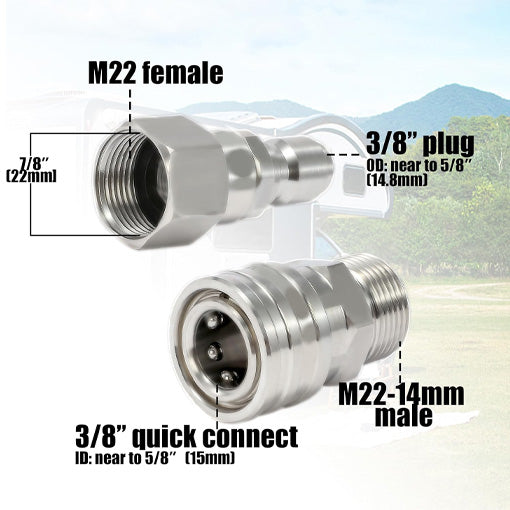 M22 14mm to 3/8" Quick Connect Swivel Adapter Set