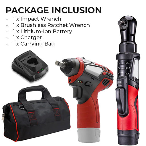 12V Cordless Brushless Ratchet Wrench & Impact Wrench Combo Tool