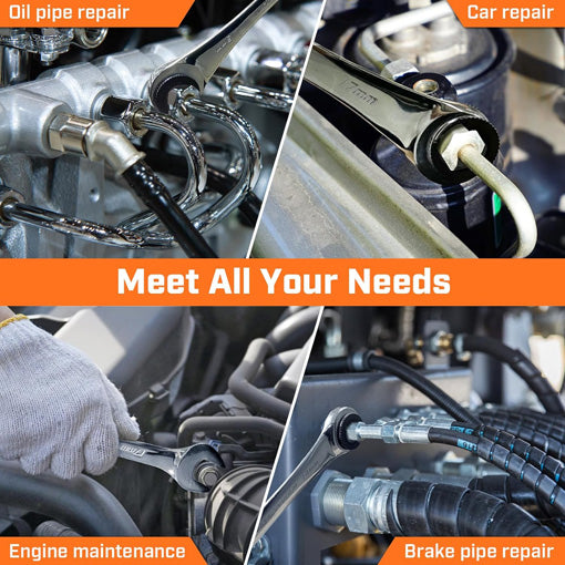 Ratcheting Open-end Brake Line Wrench Set