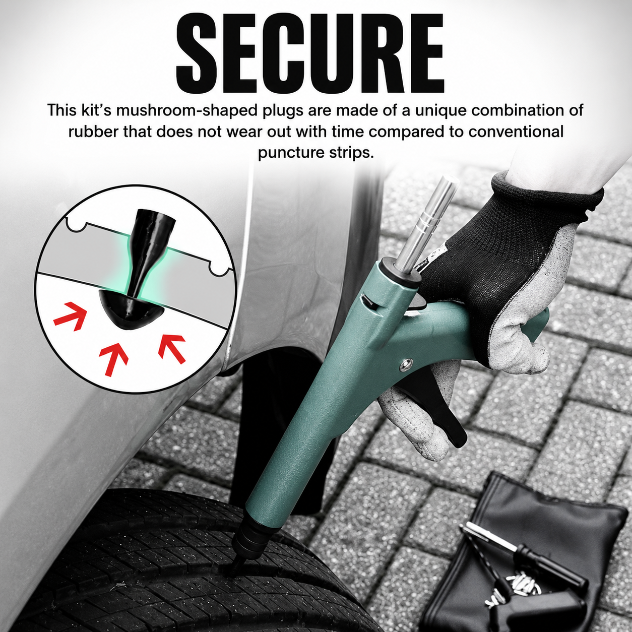 Tubeless Tire Puncture Repair Kit with Mushroom Plugs