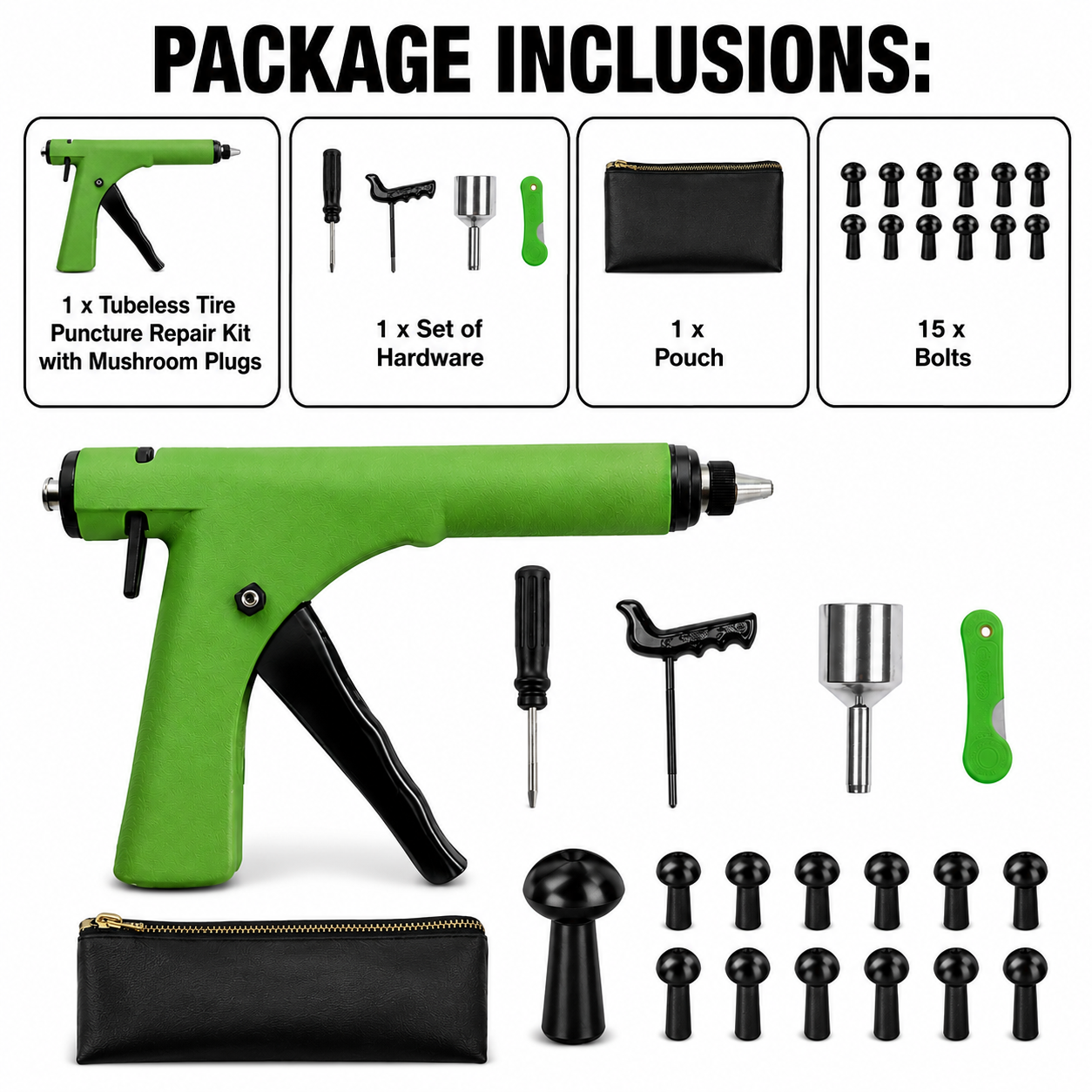Tubeless Tire Puncture Repair Kit with Mushroom Plugs