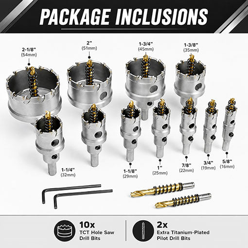 12-Piece Carbide Hole Saw Kit 5/8" - 2-1/8"
