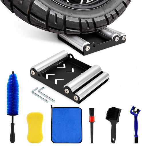 Motorcycle Wheel Cleaning Stand with Cleaning Brush Kit