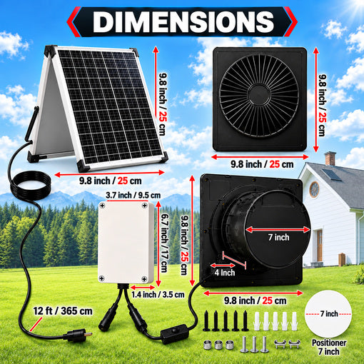 25W Solar-Powered Ventilation Fan Kit with 4000mAh Battery Backup