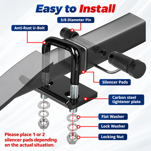 2'' Anti-Rattle Hitch Clamp & 5/8" Receiver Pin Lock & Silencer Pad