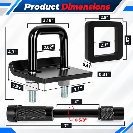 2'' Anti-Rattle Hitch Clamp & 5/8" Receiver Pin Lock & Silencer Pad