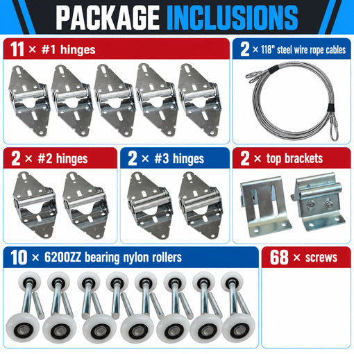 Garage Door Roller/Hinge/Top Bracket/Wire Rope Replacement Kit
