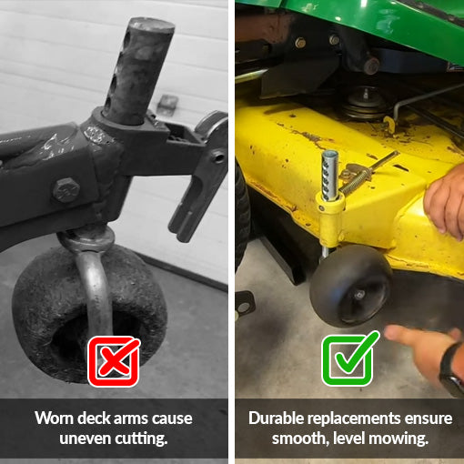 Front and Rear Mower Deck Gage Wheel Arm