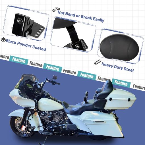 Adjustable Plug-in Driver Rider Backrest Kit for Harley