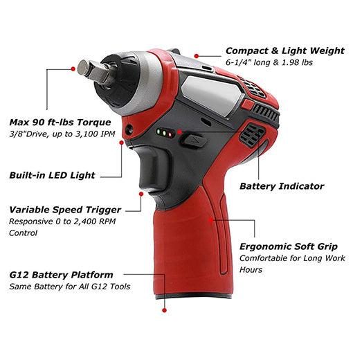 12V Cordless Brushless Ratchet Wrench & Impact Wrench Combo Tool