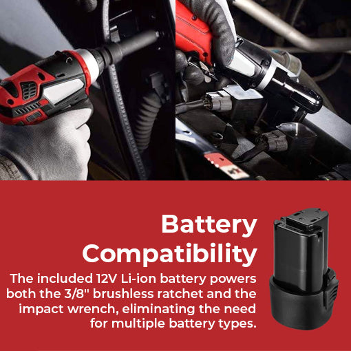 12V Cordless Brushless Ratchet Wrench & Impact Wrench Combo Tool