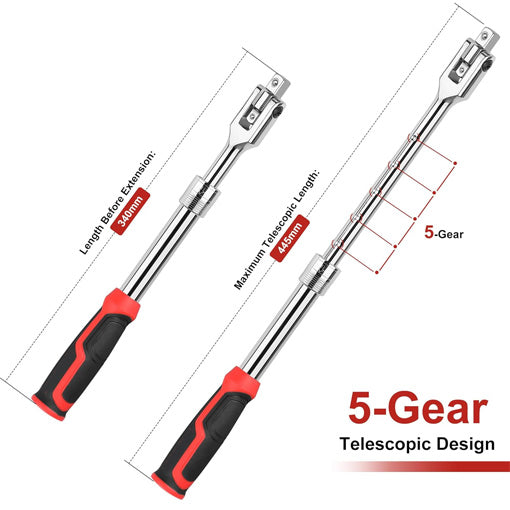 Dual Head 5-Gear Extendable Breaker Bar