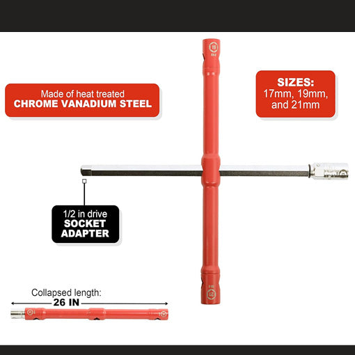 Super-strong 26" Universal Compact Lug Wrench Set