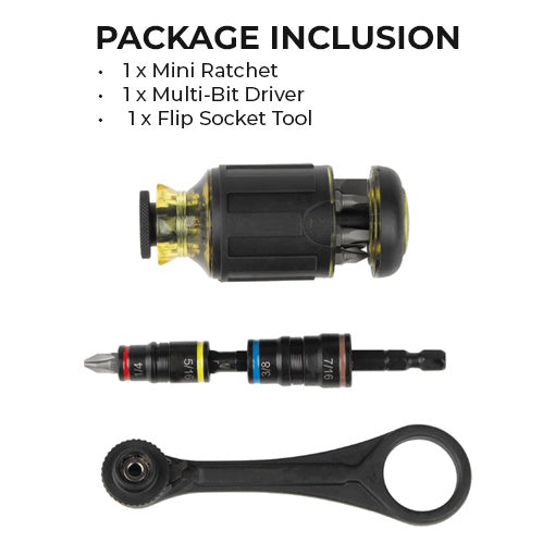 Compact Tight-Space Ratchet & Multi-Bit Tool Set