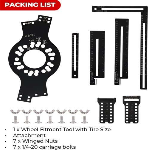 Wheel Fitment Tool with Tire Size Attachment
