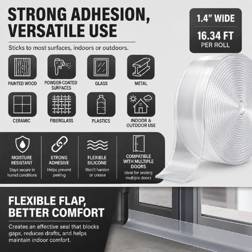 Anti-Draft Adhesive and Flexible Flap to Seal Gaps