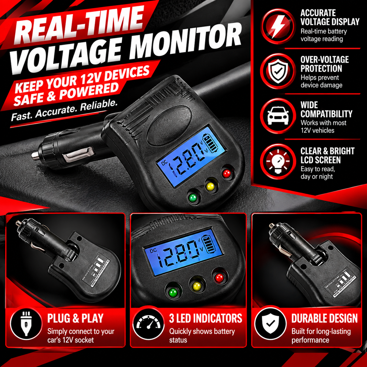 12V Plug-in Car Battery and Charging System Tester