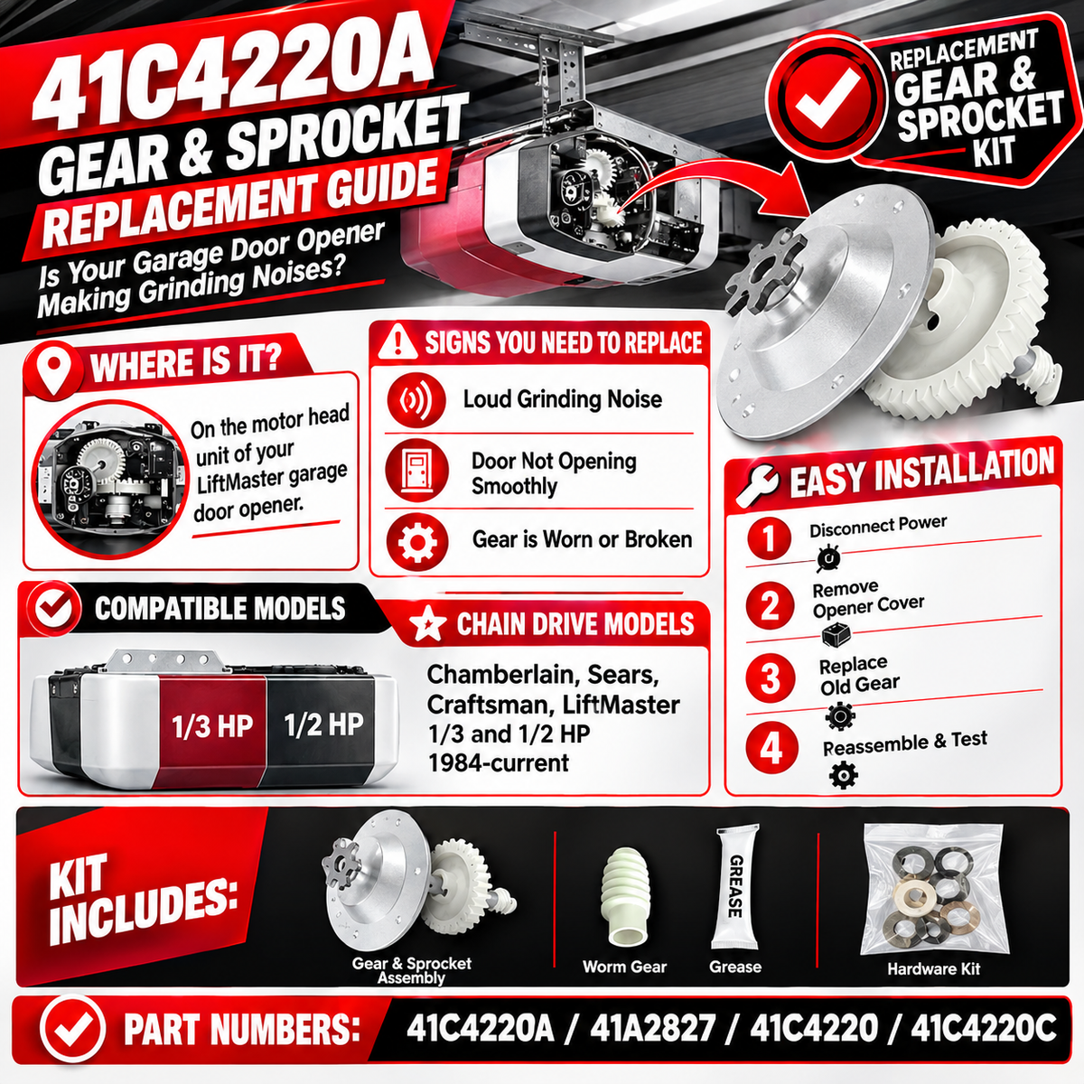 Garage Door Gear and Sprocket Replacement Kit