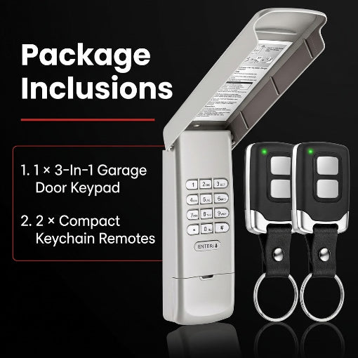 3-in-1 Garage Door Keypad & 2 Remotes